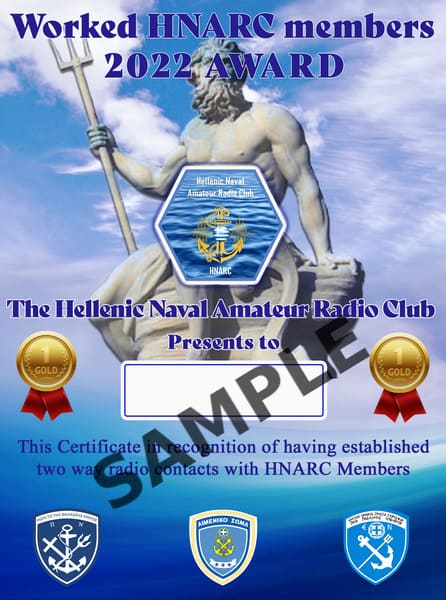 The club enters its second year and the “HNARC 2022” award has been created. Until the end of 2022, HNARC members will be heard on the bands and a downloadable award can be earned by contacting member stations. There will be 3 awards available, Gold, Silver and Bronze. AWARDS BRONZE : Contacts on TWO (2) bands in any mode SILVER : Contacts on FOUR (4) bands in any mode GOLD : Contacts on FIVE (5) bands in any mode Bands including WARC 60m, 6m and 2m. The HNARC 2022 Award has been created by SV1EJD. We look forward to taking part in the 2022 International Naval Contest and other events. HNARC members: https://hnarc.gr/hnarc-members-2/ Antonis Parashis SV1ENG - SX1T HNARC #001